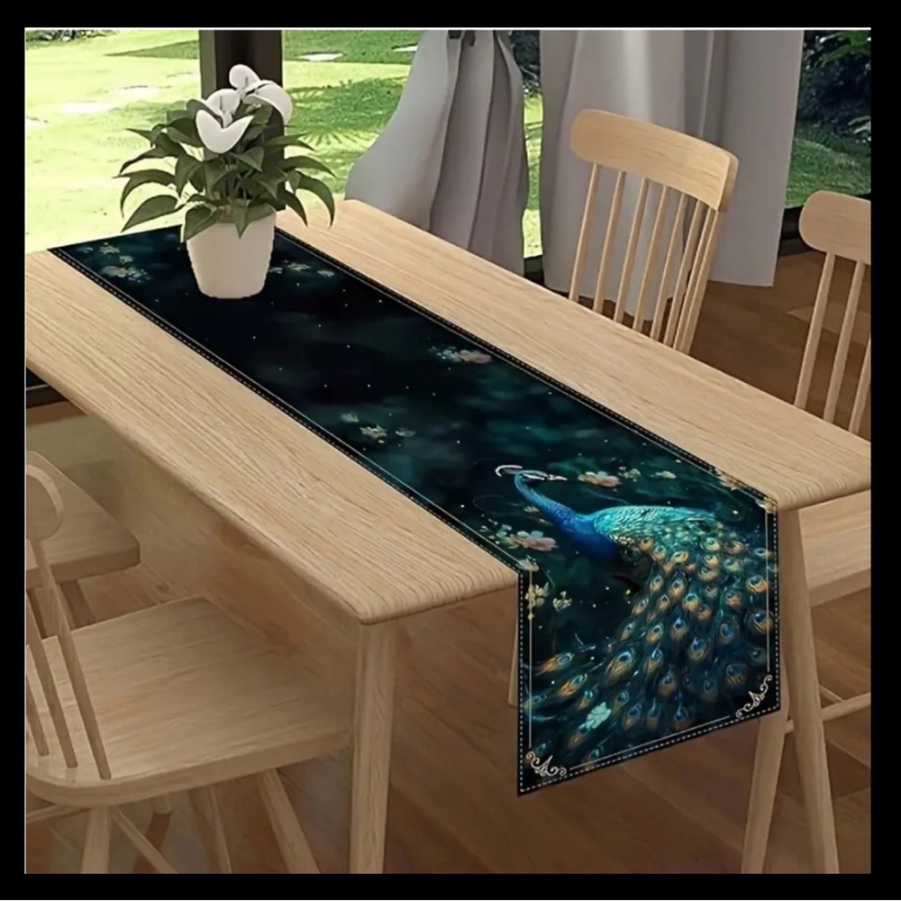 Peacock Black/Blue Table Runner (13” W x 72” L)